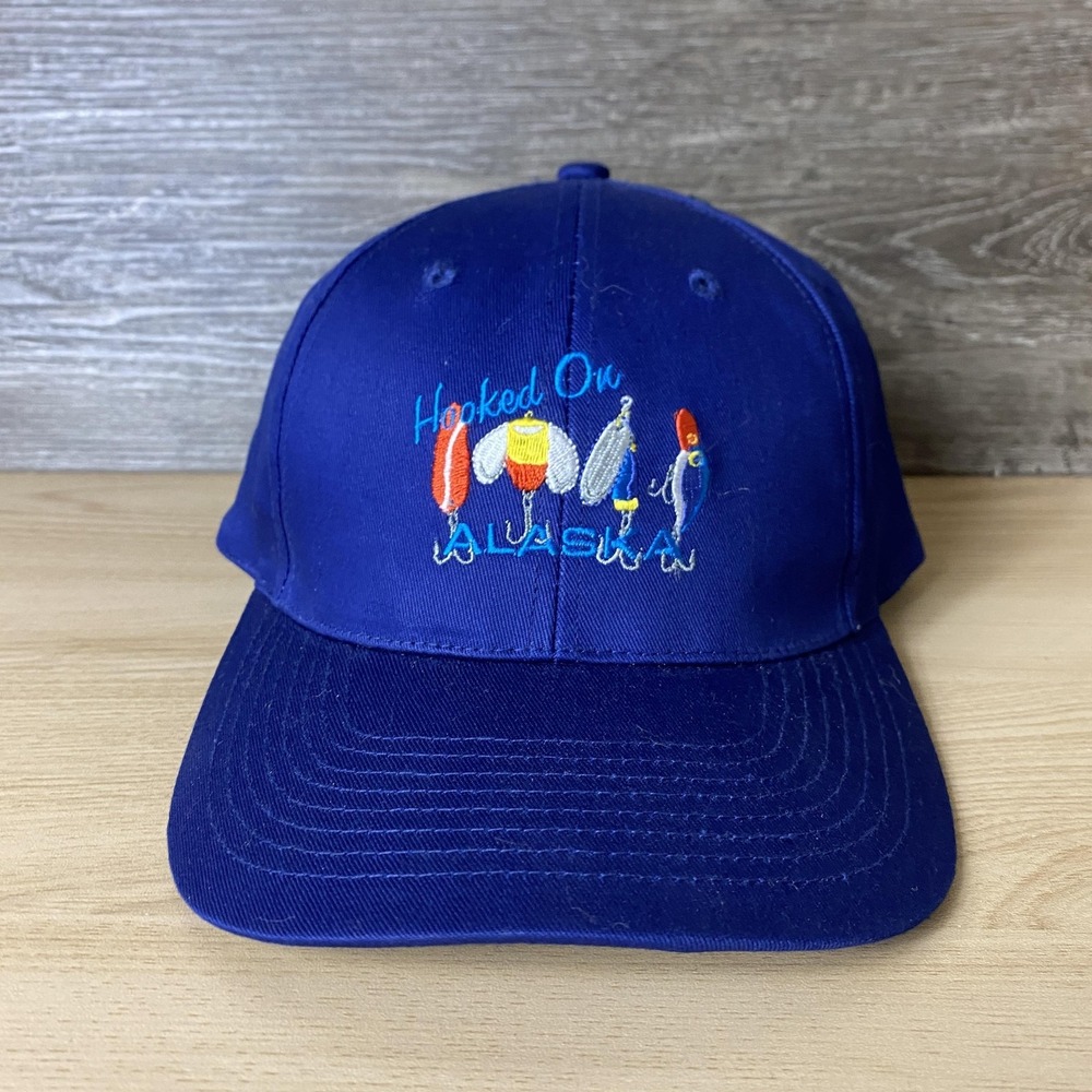 Vintage Alaska Hat Snap Back Blue Embroidered Fishing Lures Outdoors
